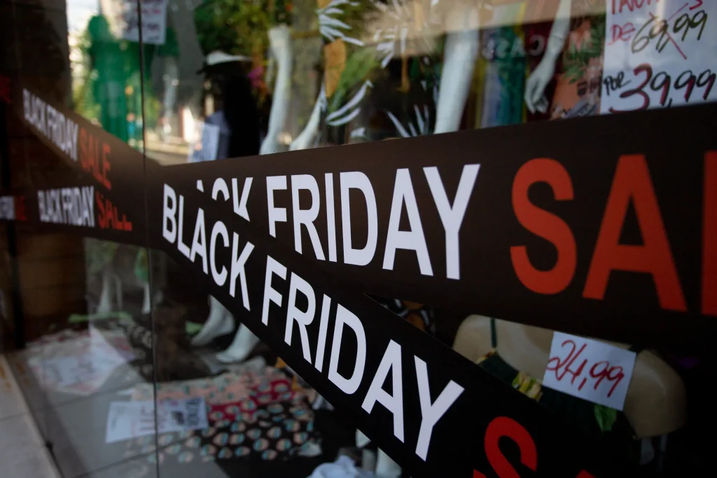 Black Friday posters in a shop window